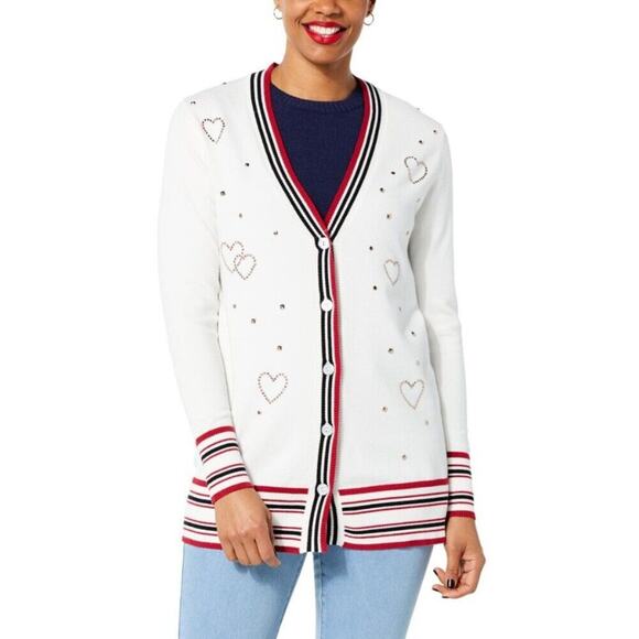 DG2 Diane Gilman Ivory Soft‎ Ease Embellished V Neck Boyfriend Cardigan XL NWT - Picture 3 of 8